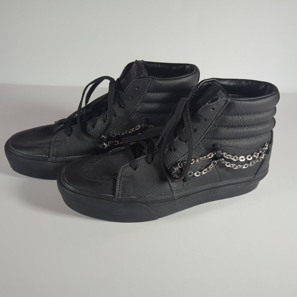 Vans Sk8-Hi Platform 2 Chain Black Leather High Top Sneakers M9 W10.5